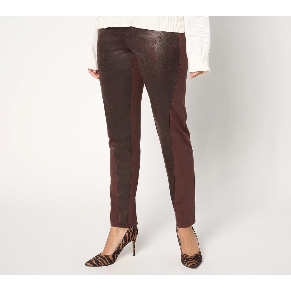 Women with Control Petite Mixed Media Pants Dark Roast, Petite X-Large  #23E